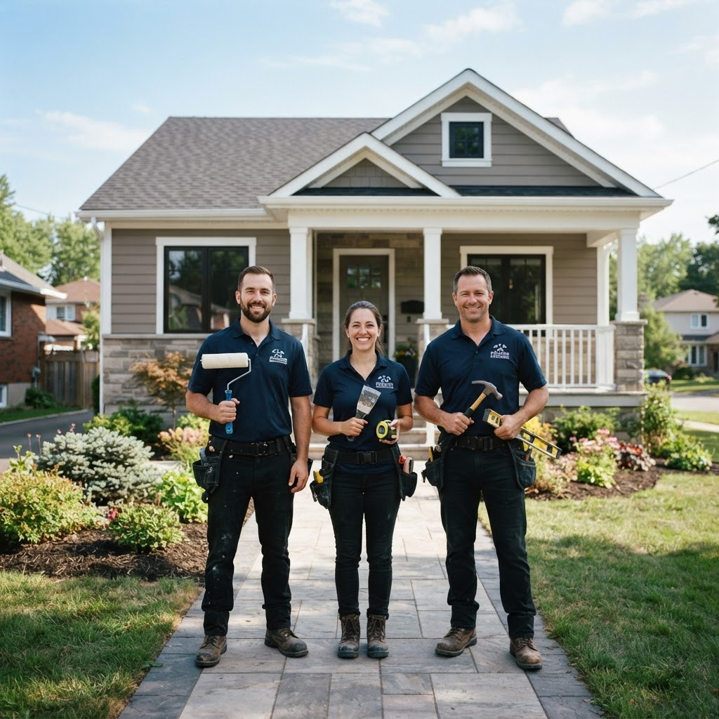 The Trueline Home Solution crew standing in front of a freshly renovated home